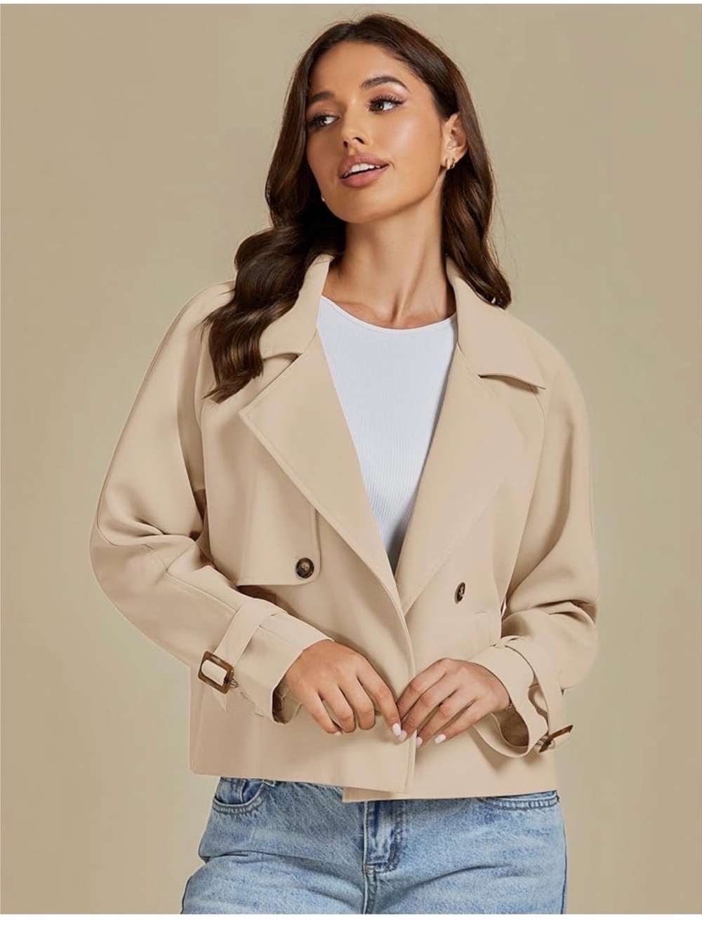 Beige Cropped Trench Coat  Jacket - Women's Lightweight Coat NWT